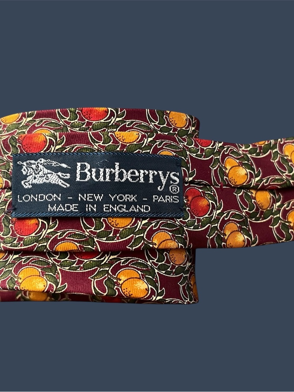 Vintage Burberrys London Silk Neck Tie Fruit Print Made in England
